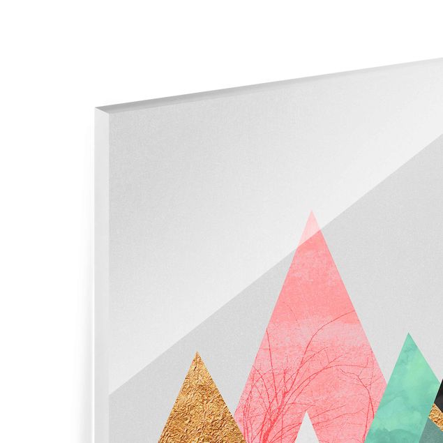 Glass print - Triangular Mountains With Gold Tips