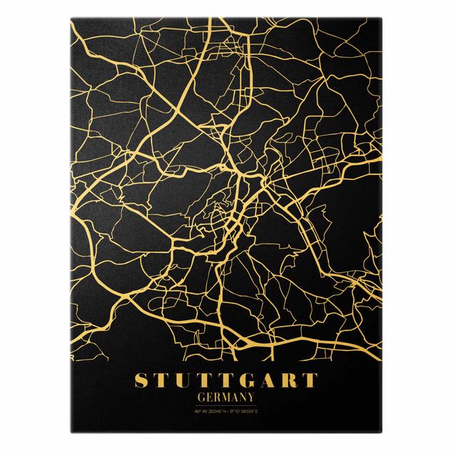 Canvas print gold - Stuttgart City Map - Classic Black