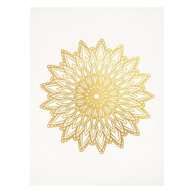 Print on canvas - Mandala Sun Illustration White Gold