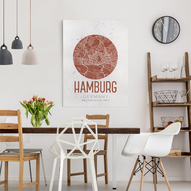 Print on canvas - Hamburg City Map - Retro