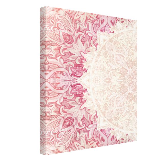 Print on canvas - Mandala WaterColours Ornament Semicircle Beige Light Pink