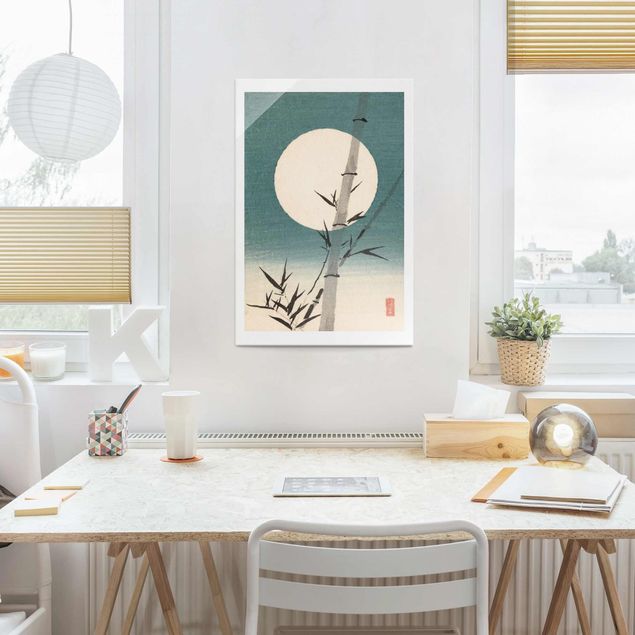 Glass print - Japanese Drawing Bamboo And Moon