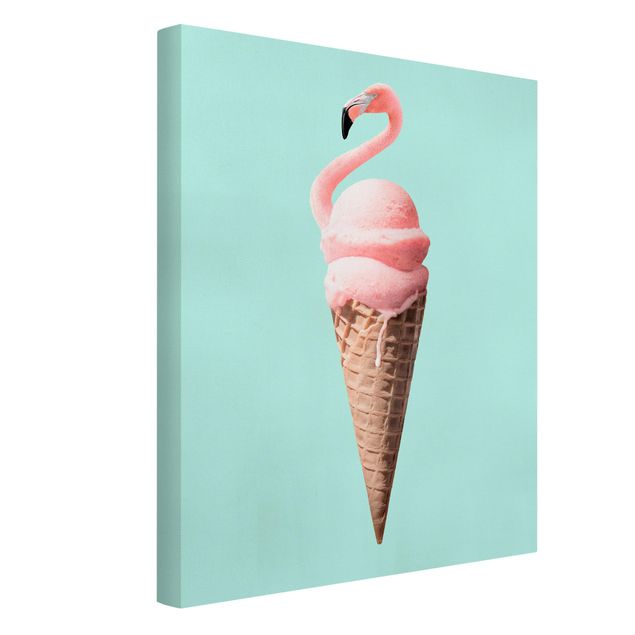 Canvas print - Ice Cream Cone With Flamingo