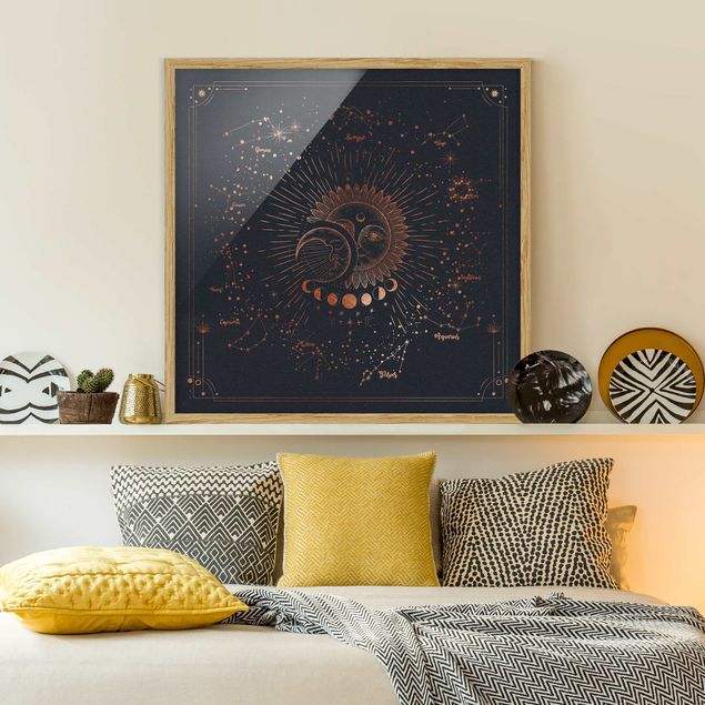 Framed poster - Astrology Sun Moon And Stars Blue Gold