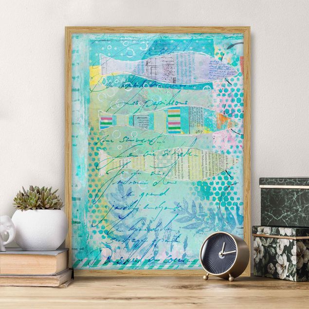 Framed poster - Colourful Collage - Fish And Points