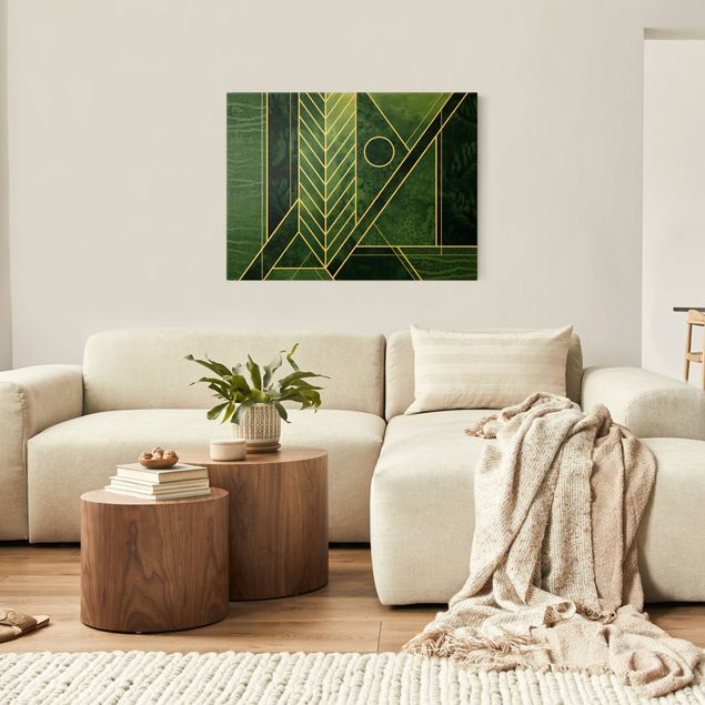 Canvas print gold - Golden Geometry - Emerald