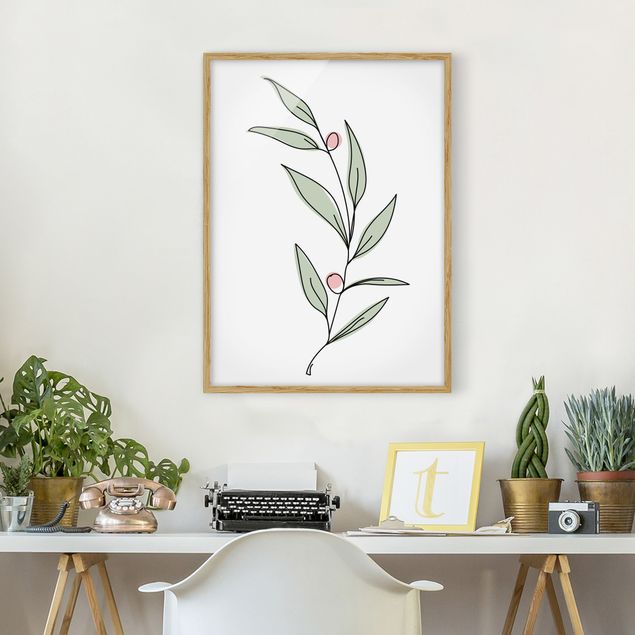Framed poster - Branch With Berries Line Art
