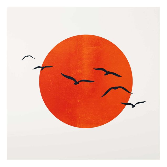 Glass print - Flock Of Birds In Front Of Red Sun I