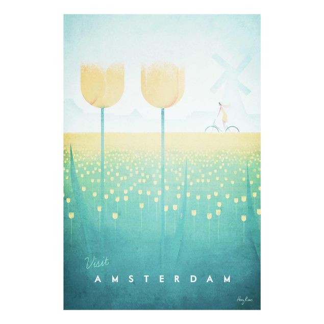Glass print - Travel Poster - Amsterdam