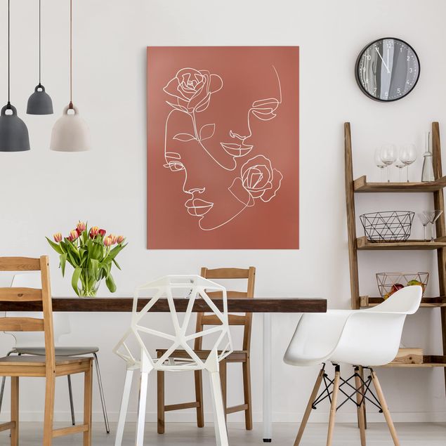 Canvas print - Line Art Faces Women Roses Copper
