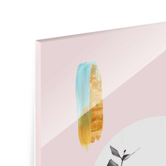 Glass print - Abstract Pastel With Leaves And Dots