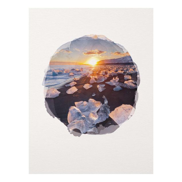 Glass print - WaterColours - Chunks Of Ice On The Beach Iceland