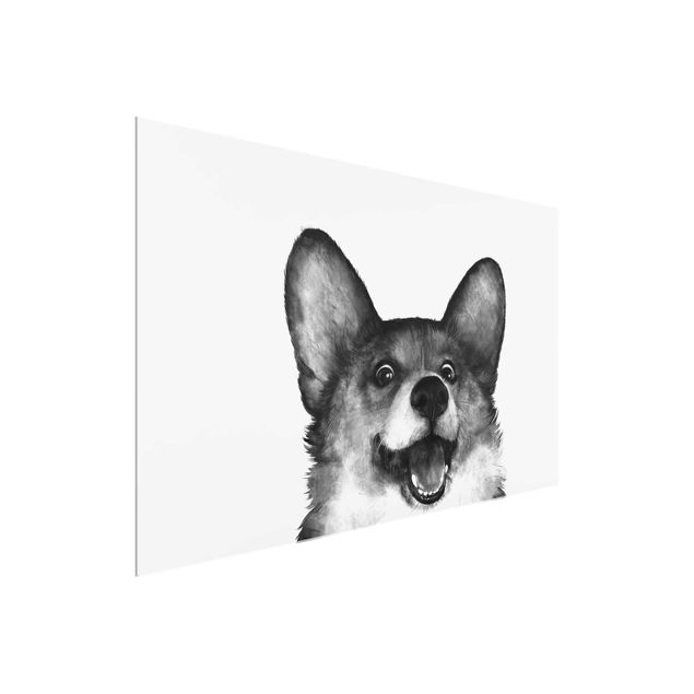 Glass print - Illustration Dog Corgi Black And White Painting