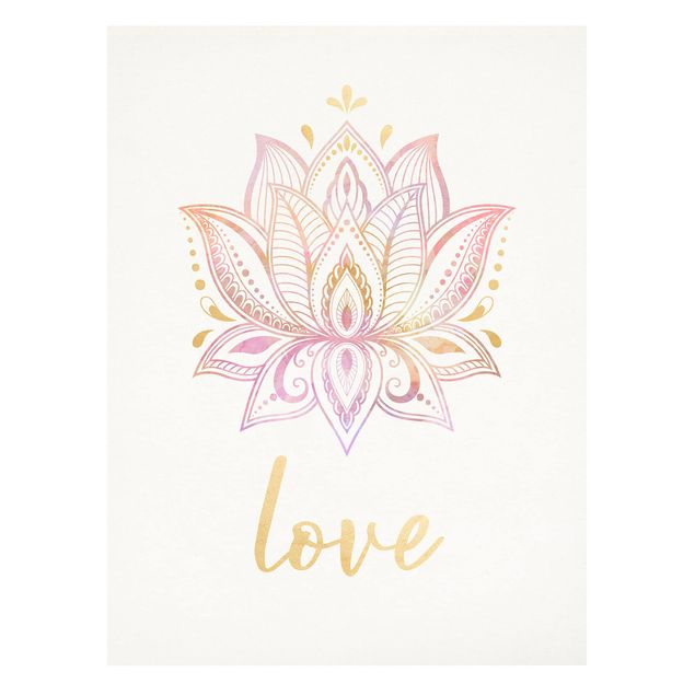 Print on canvas - Lotus Illustration Love Gold Light Pink