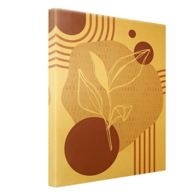 Canvas print gold - Geometrical Shapes - Leaves Orange Gold