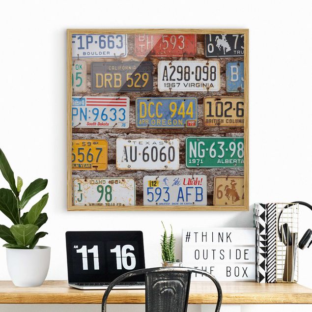 Framed poster - American License Plates On Wood