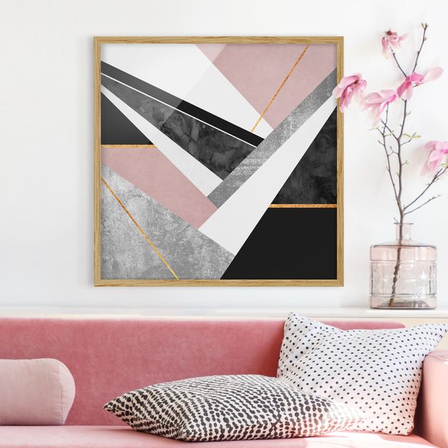 Framed poster - Black And White Geometry With Gold