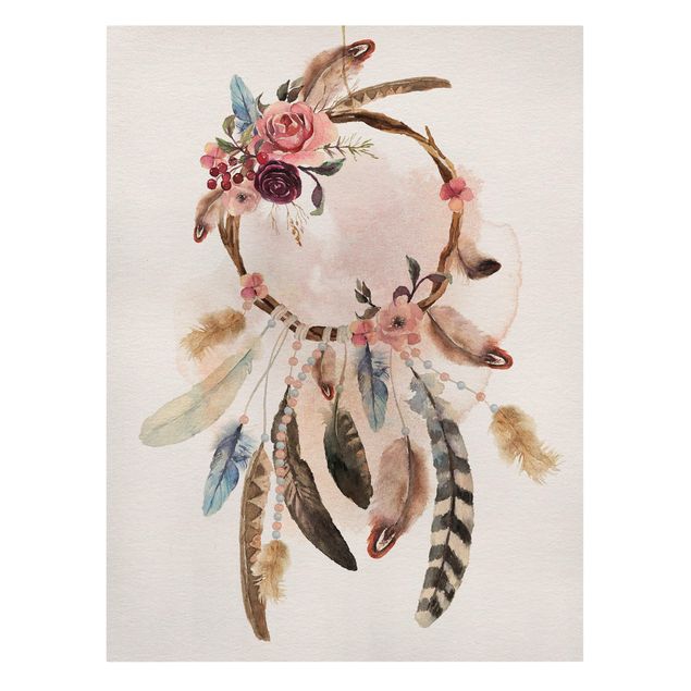 Print on canvas - Dream Catcher With Roses And Feathers