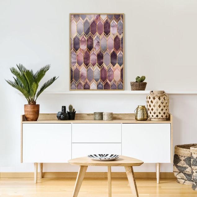 Framed poster - Stained Glass Geometric Rose Gold