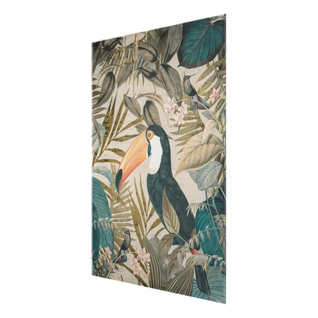 Glass print - Vintage Collage - Toucan In The Jungle
