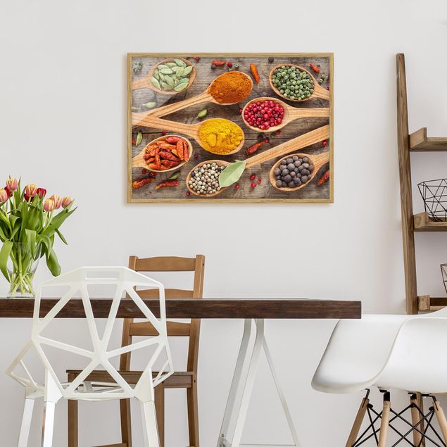 Framed poster - Spices On Wooden Spoon