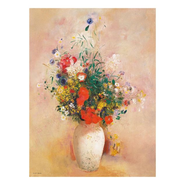 Glass print - Odilon Redon - Vase With Flowers (Rose-Colored Background)