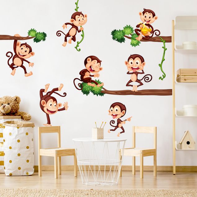 Wall decal forest Monkey family