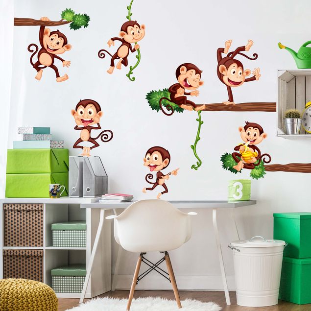 Animal print wall stickers Monkey family