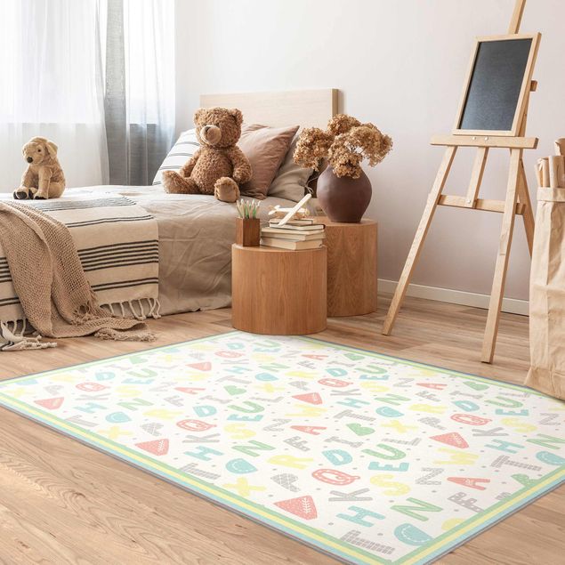 contemporary rugs Alphabet In Pastel Colours With Frame