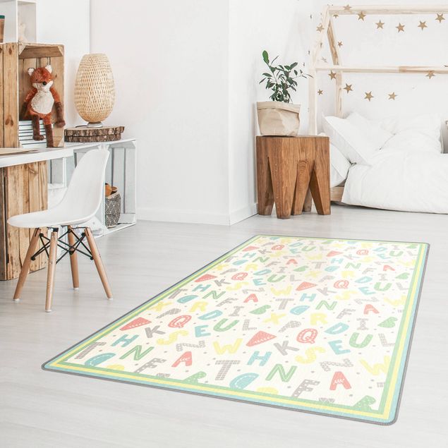 flat weave rug Alphabet In Pastel Colours With Frame