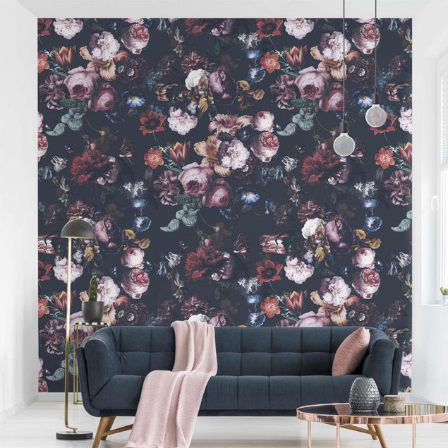 Wallpapers Old Masters Flowers With Tulips And Roses On Dark Gray