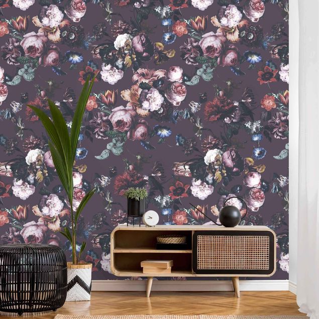 Wallpapers Old Masters Flowers With Tulips And Roses On Purple