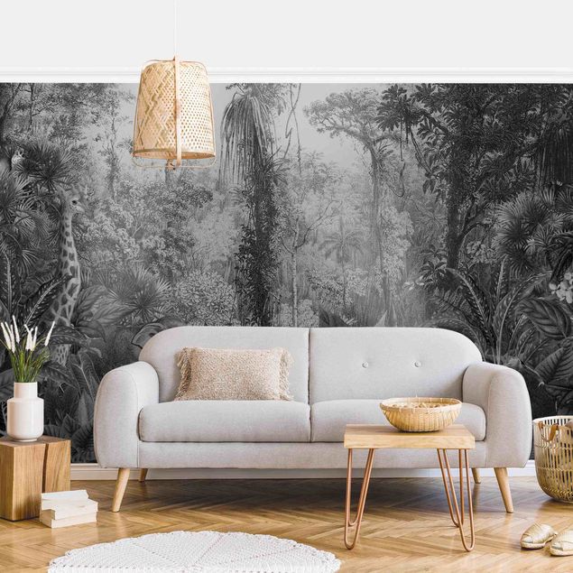 Wallpaper - Antique Jungle Black And White