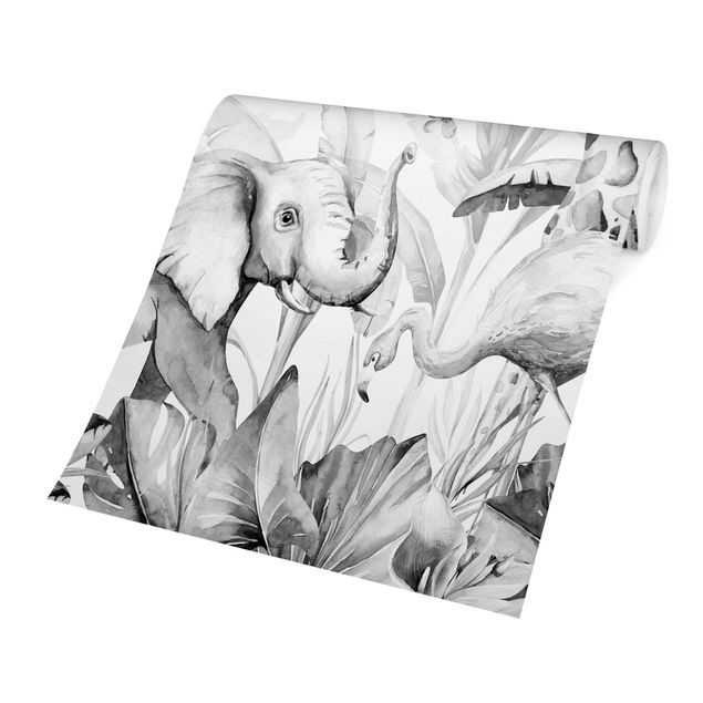 Wallpaper - Watercolour Africa Animals Black And White