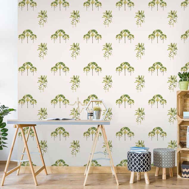 Wallpaper - Watercolour Banana Trees Pattern