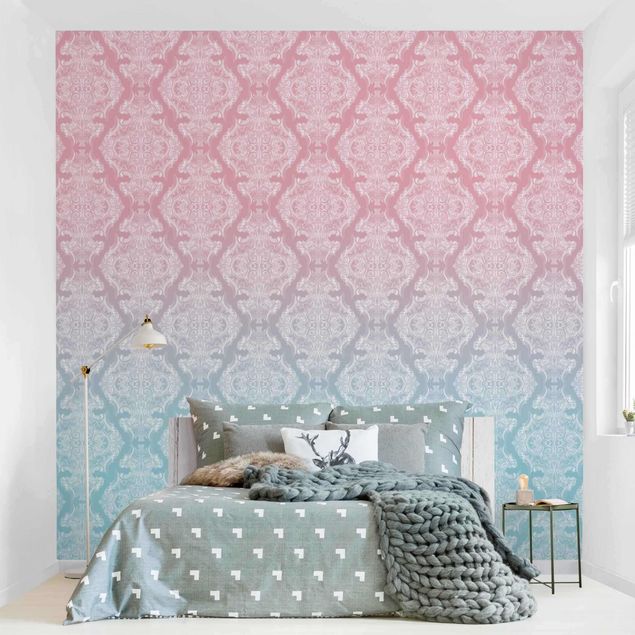Wallpapers Watercolour Baroque Pattern With Blue Pink Gradient