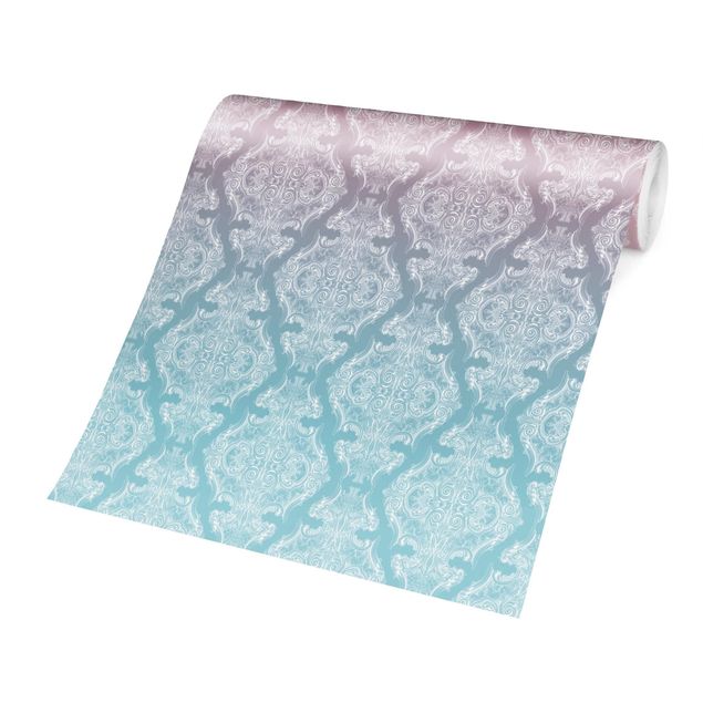 Wallpaper - Watercolour Baroque Pattern With Blue Pink Gradient