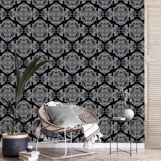 Wallpapers Watercolour Baroque Pattern With Ornaments In Front Of Black