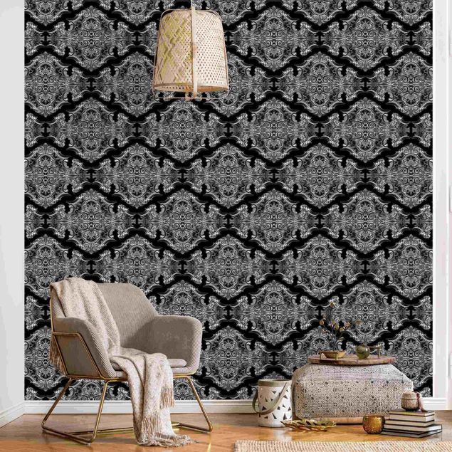 Wallpaper - Watercolour Baroque Pattern With Ornaments In Front Of Black