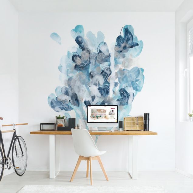Wallpaper - Watercolour Bouquet With Blue Shades