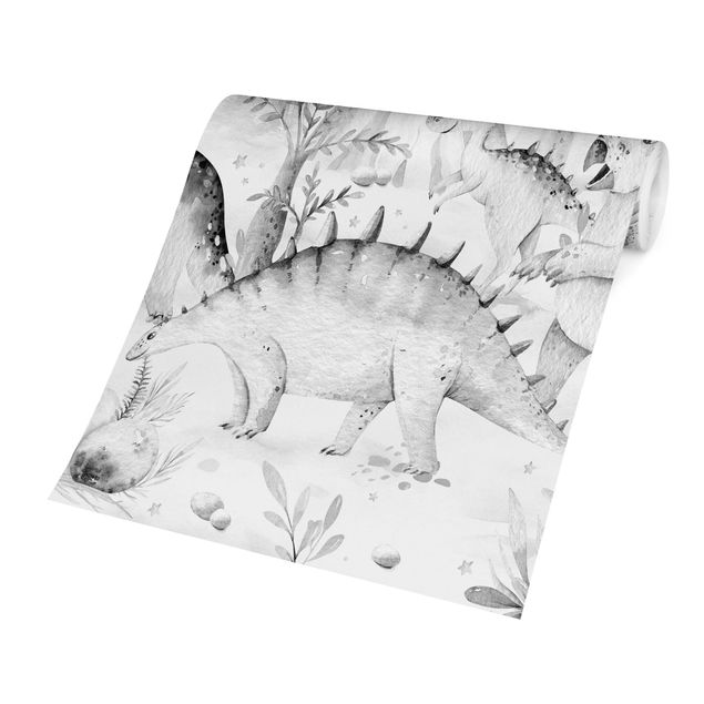 Wallpaper - Watercolour World Of Dinosaurs Black And White