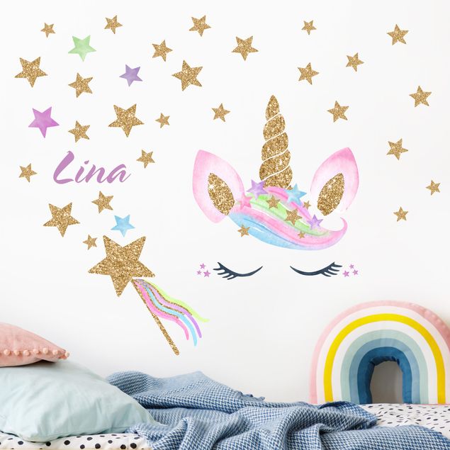 Wall stickers unicorn Watercolor Unicorn Gold Glitter Stars
