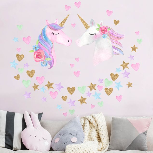 Wall stickers animals Watercolor Unicorn Gold Glitter Set XL