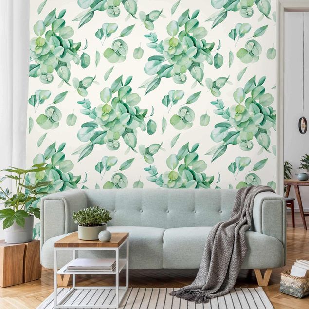 Wallpaper - Watercolour Eucalyptus Bouquet Pattern