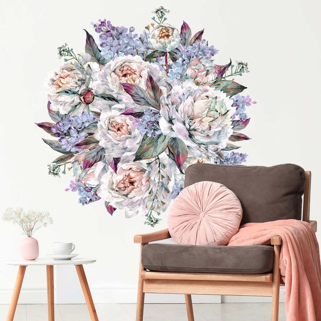 Red rose wall stickers Watercolor lilac peonies bouquet xxl