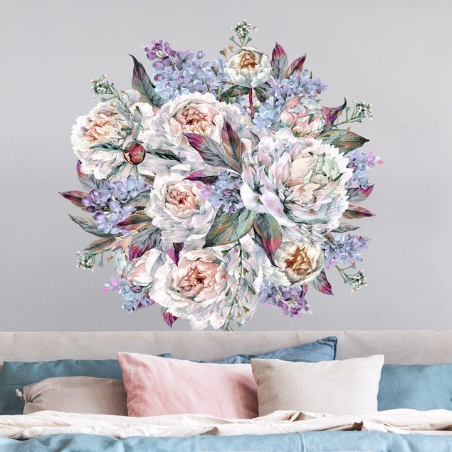 Flower wall decals Watercolor lilac peonies bouquet xxl