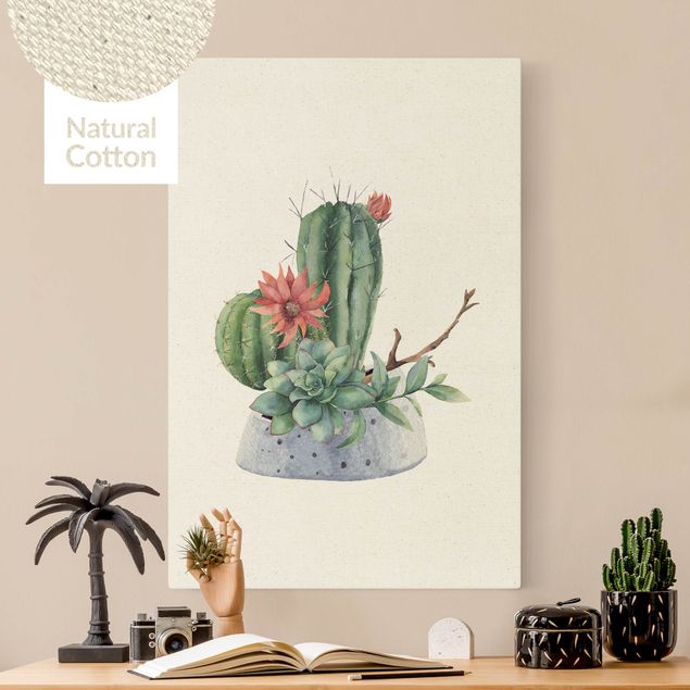 Natural canvas print - Watercolour Cacti Illustration - Portrait format 2:3