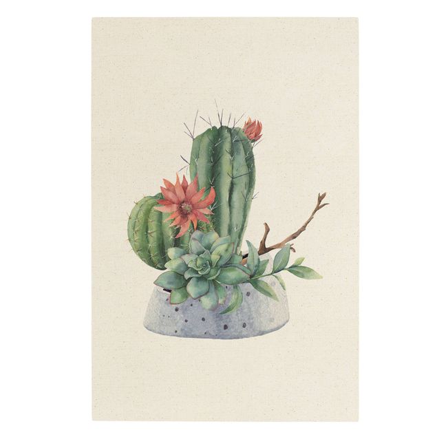 Natural canvas print - Watercolour Cacti Illustration - Portrait format 2:3