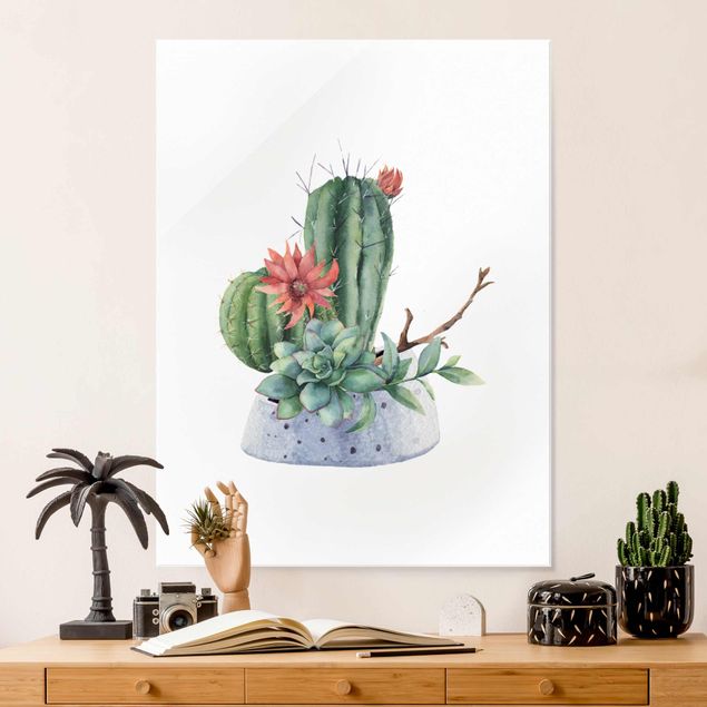 Glas Magnetboard Watercolour Cacti Illustration
