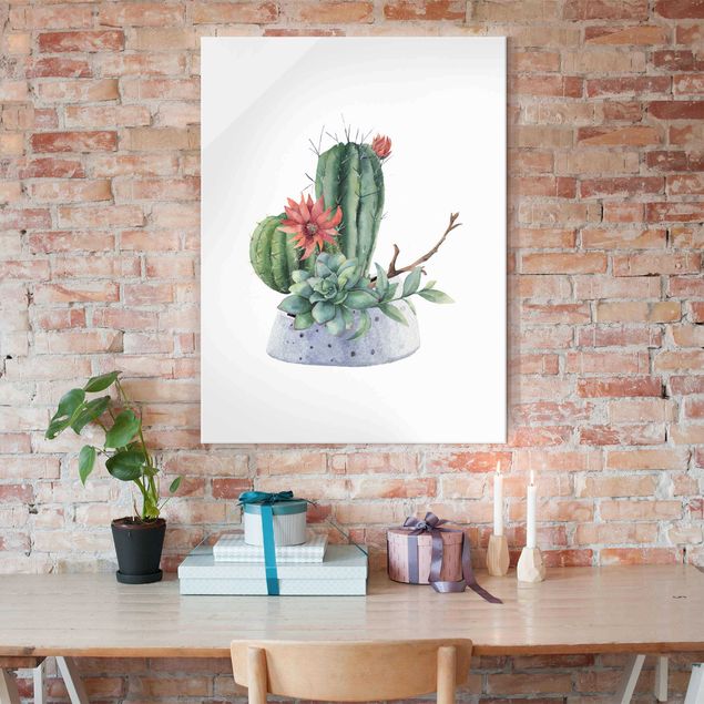 Glass print - Watercolour Cacti Illustration